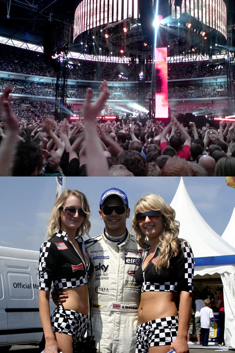 Foo Fighters, Wembley and Adam Christodoulou with the Pit Babes, Silverstone.